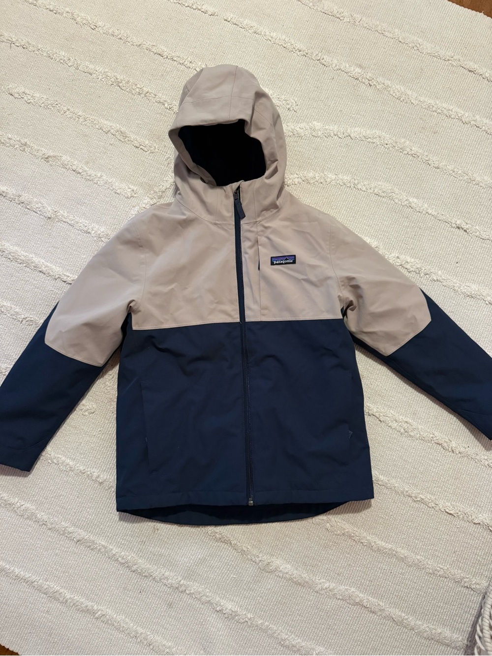 Patagonia Two-Tone Kids Rain Jacket in Beige and Navy